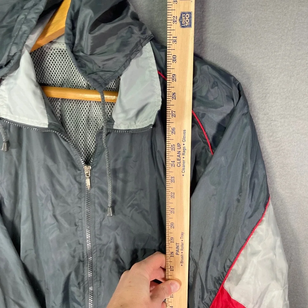 Citi‎ Slicka XL Mens Gray Red White Nylon Hooded Windbreaker Jacket. VTG 90s Y2K